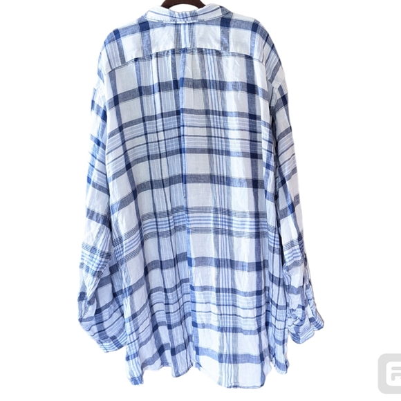 Ralph Lauren Relaxed Fit Linen Shirt 4XLT White Blue Plaid Long Sleeve w Logo 4X - Picture 6 of 7